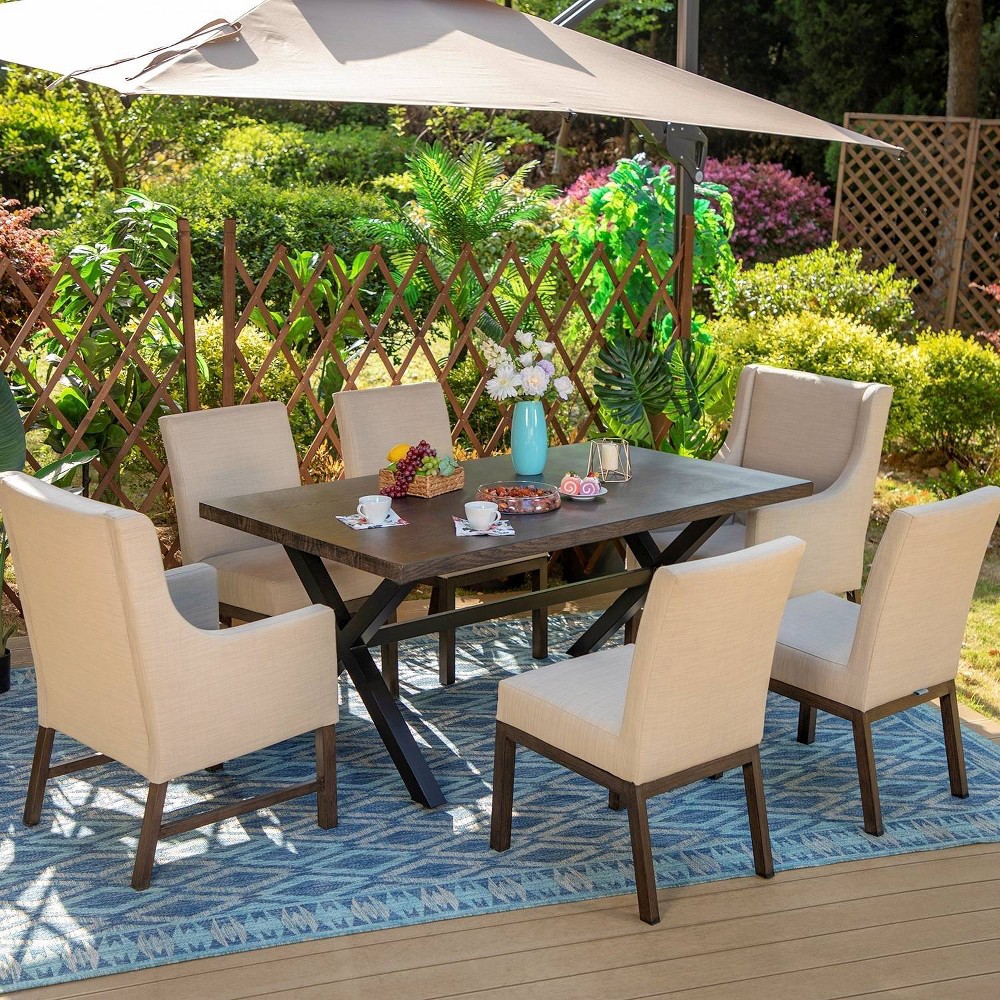 Photos - Garden Furniture 7pc Outdoor Dining Set with Painted Rectangle Table with X-Shaped Legs - C