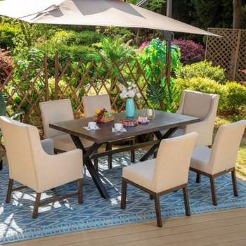 7pc Outdoor Dining Set with Painted Rectangle Table with X-Shaped Legs - Captiva Designs