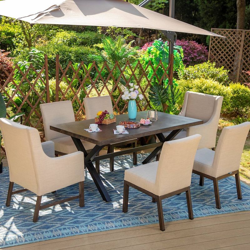 7pc Outdoor Dining Set with Painted Rectangle Table with X-Shaped Legs - Captiva Designs, 1 of 10