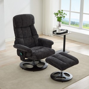 Manual Swivel Recliner Chair with Ottoman, Chenille Lounge Chair with 5-Point Massage, Seat Heating, Remote Control for Living Room - Koiai - 1 of 4