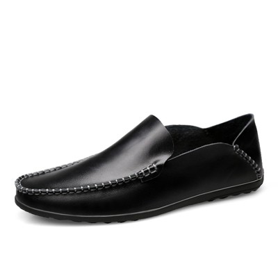 Santimon Men's Moccasins Casual Slip On Shoes Soft Flat Boat Shoes Black