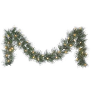 Puleo 9' Pre-lit Glittered Christmas Artificial Garland with Warm White LED Lights - 1 of 3