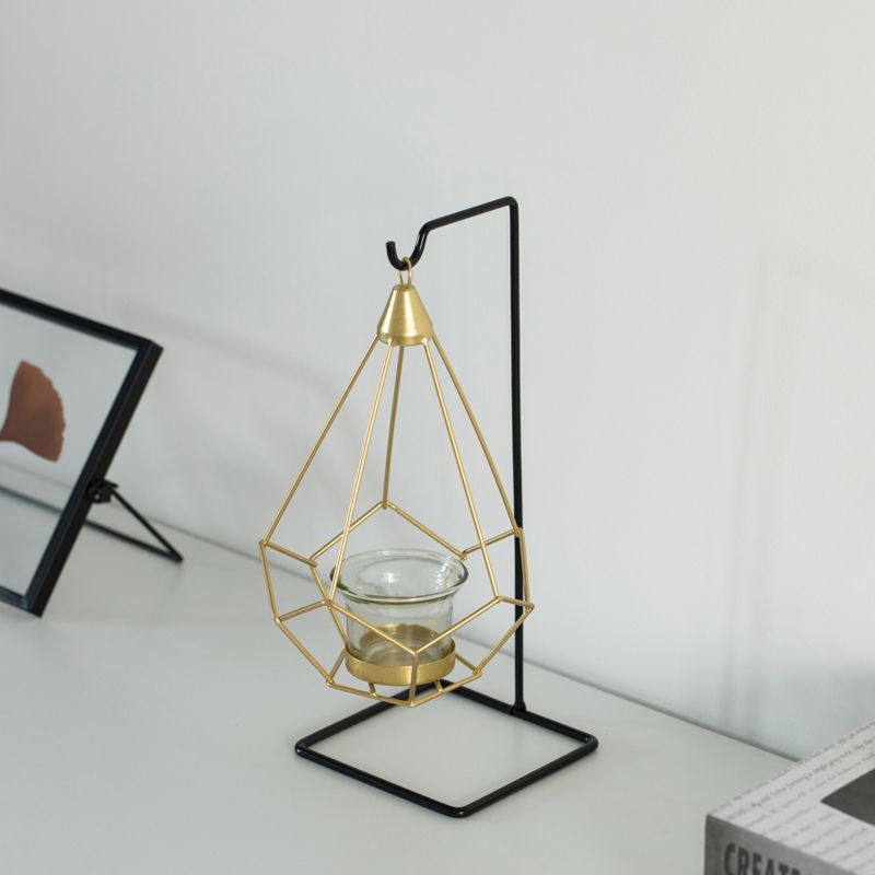 Fabulaxe Geometric Free Swinging Votive Candle Holder Decorative Modern Hanging Lantern Tabletop Centerpiece, 4 of 8