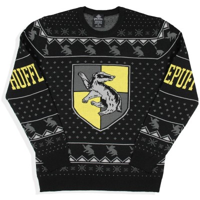 Seven Times Six Harry Potter Men's House Crests Ugly Christmas Sweater - All 4 Houses Available Black