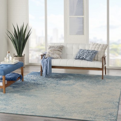 Handmade Rectangular Navy and Light Blue Geometric Synthetic Rug 9' x 12'