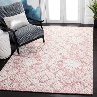 Hand-Tufted Dark Pink and Ivory Wool Area Rug, 4' x 6'