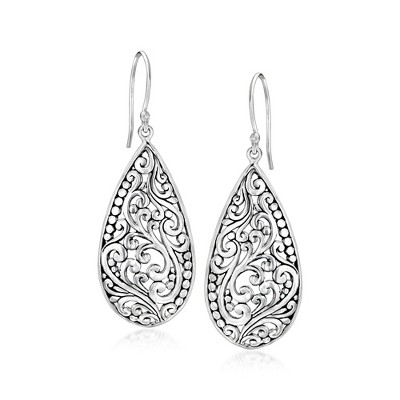 Ross-Simons Sterling Silver Bali-Style Filigree Teardrop Earrings