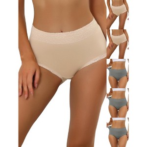 INSPIRE CHIC Women's Cotton Solid High-Rise Lace Trim Tummy Control Full Coverage Briefs 6 Packs - 1 of 4