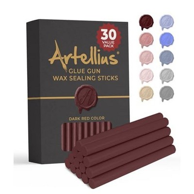 Artellius Premium Sealing Wax Sticks (Bulk 30 Pack) Wax Seal Glue Gun Sticks, Envelope Seal Wax for Stamp Seals - Dark Red