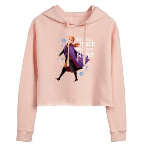 Women's - Frozen 2 - Snow Much Fun Being A Sister Anna Christmas Cropped Graphic Hoodie - 1 of 3