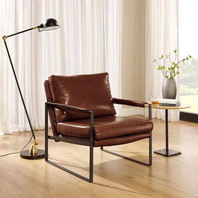 HOMLUX Faux Leather Lounge Chair with Black Metal Frame Modern Accent Chair for Living Room Chair