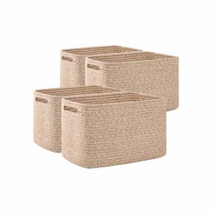Aoibox 4 Pack Woven Cotton Rope Storage Baskets with Handles Brown Rectangle Cube Bins for Shelves Foldable 12.7x9x7.8 - 1 of 4