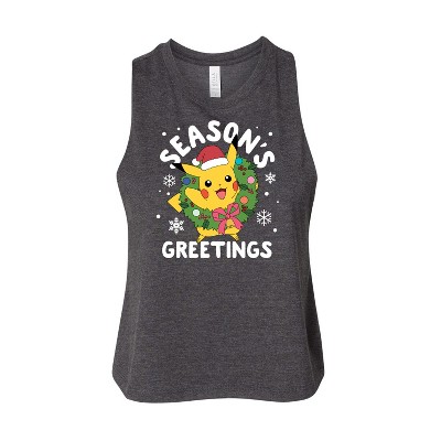 Women's Pokémon Pikachu Seasons Greetings Graphic Racerback Tank - Heather Charcoal - Small