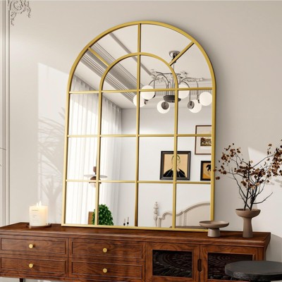 BEAUTYPEAK Arched Windowpane Mirror Bathroom Mirror Wall Mirror Mordern Mirror for Bedroom,Living room