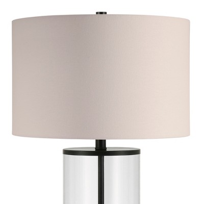 Blackened Bronze and Glass Cylinder Table Lamp with Linen Shade