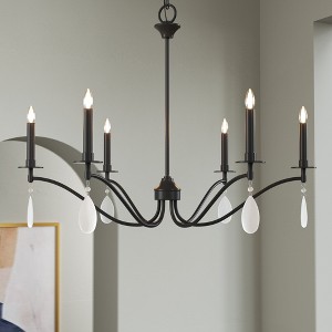 Maxax 32" 6-Light Black Iron Crystal Chandelier,Dimmable  Glam Farmhouse Ceiling Lighting for Living Room Dining Room Foyer - 1 of 4