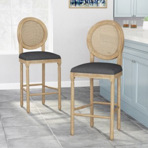 High Counter Bar Stool Set Of 2,Fabric Round Back Upholstered Kitchen Chairs,Armless Living Room Chairs With Rubberwood Legs-Cuddlewood - 1 of 4