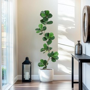 Artificial Fiddle Leaf Fig Tree, Fake Plant with Black Planter, Large Floor Plants for Home or Office Decor, Artificial Plants Indoor - 1 of 4