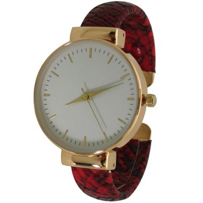 Olivia Pratt Leather Bangle Fashion Watch With Gradient Face - Red