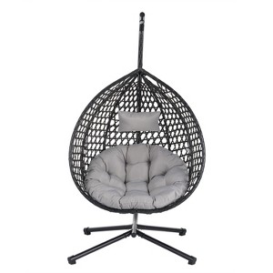 Gulches  Hammock Chair with Stand - Rattan Weaving, Removable Cushion, Indoor/Outdoor for Balcony - 1 of 4