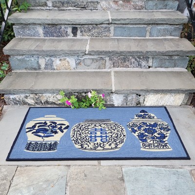 Handmade Oriental Blue Square Tufted Synthetic Mat 20"
