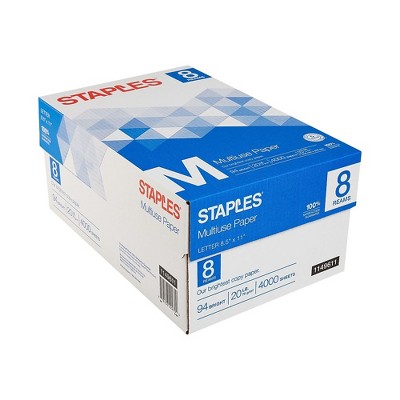 Staples 8.5" x 11" Multipurpose Paper 20 lbs. 94 Brightness 500/RM 8 RM/CT 1149611