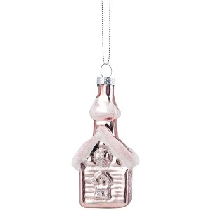 Northlight 3.25" Snow Covered Pink Church Glass Christmas Ornament - 1 of 4