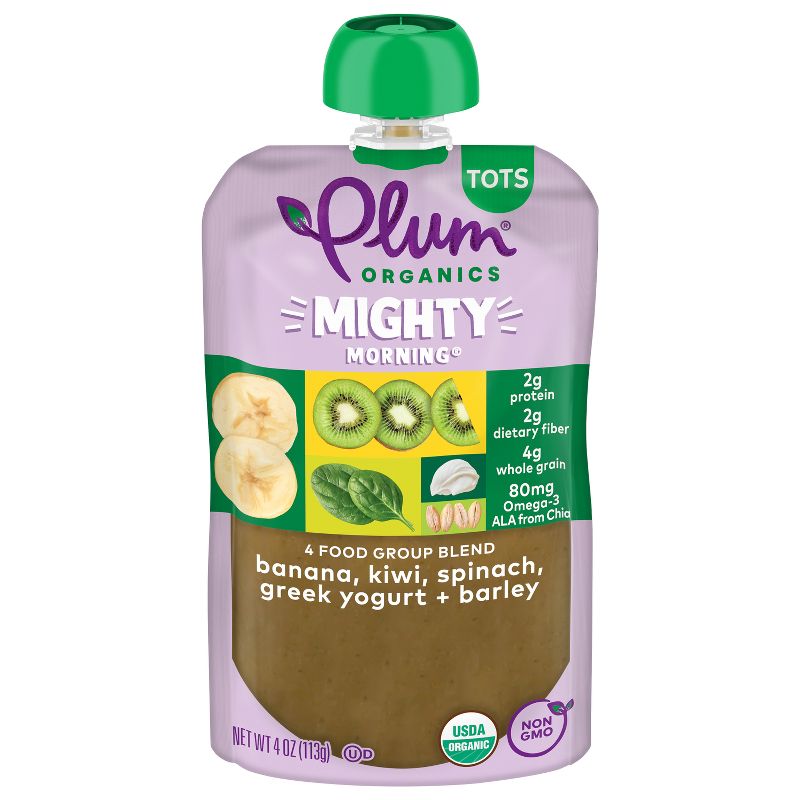 Plum Organics Toddler Food Mighty Morning - Banana Kiwi Spinach Greek Yogurt Barley - 4oz, 1 of 13