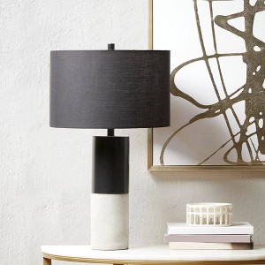 Fulton Concrete Table Lamp Black - Hampton Hill: Ink+Ivy Modern Drum Shade, Metal Base Push Button Switch - 1 of 4