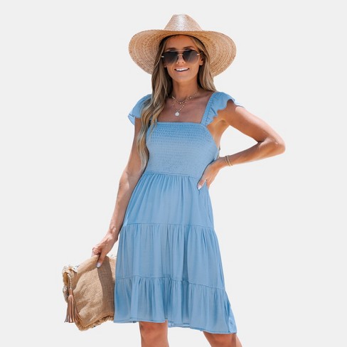 Women's Smocked Ruffled Mini Dress - Cupshe-xl-blue : Target