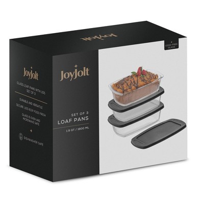 JoyJolt 3-Piece Glass Loaf Pans with Black Lids