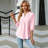 Women Summer Fall Casual 3/4 Long Sleeve Kint Shirt V Neck Solid Color Loose Fit T-Shirt Top Blouse - 3 of 4