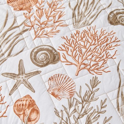 Acoinel Coastal Coral & Seashell Quilt Set - 3-Piece Reversible Bedspread with Pillow Shams,King — фото 6