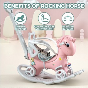 Rocking Horse Balance Bike Ride On Toys With Push Handle Backrest Balance Plate For Girls Boys Christmas Birthday Gifts - 1 of 4