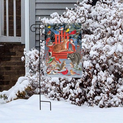 Snow Day Gathering Winter Garden Flag with Fawn and Birds