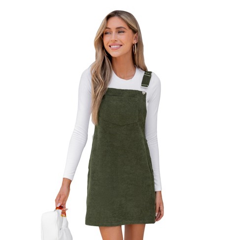 Women s Olive brown Corduroy Square Neck Overall Dress Cupshe s green Target