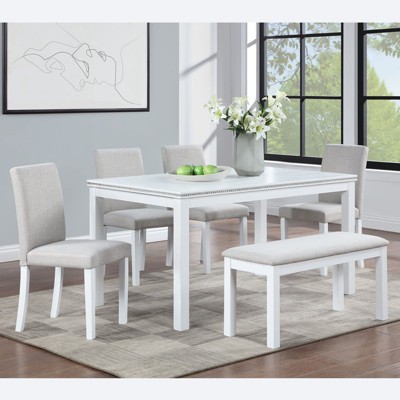 NicBex Dining Table Set for 6 Morden Kitchen Table with Wooden Tabletop, 1 Bench and 4 PU Chairs for Dining Room