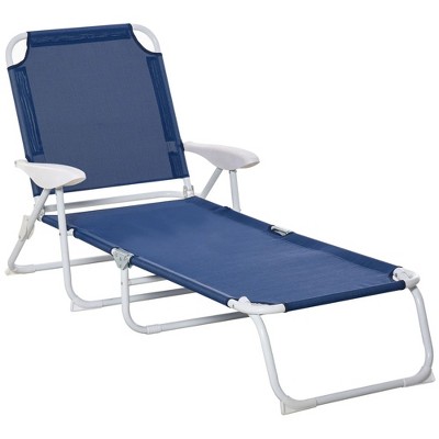 Deck chair, outdoor sun lounger, 4-position reclining backrest, armrests, metal frame and mesh fabric, blue