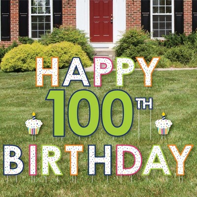 Big Dot of Happiness 100th Birthday - Cheerful Happy Birthday - Yard Sign Outdoor Lawn Decor- One Hundredth Birthday Yard Signs - Happy 100th Birthday