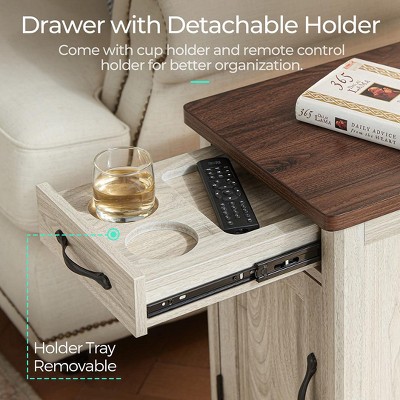 Washed Grey and Brown Farmhouse End Table with Charging Station