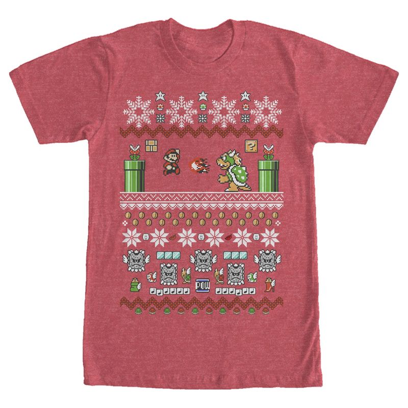 Men's Nintendo Mario and Bowser Ugly Christmas Sweater T-Shirt, 1 of 6