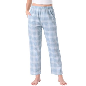 Womens Cotton Plaid Pajama Bottoms Elastic Waist with Pocket Long Sleepwear Lounge Pants - 1 of 4