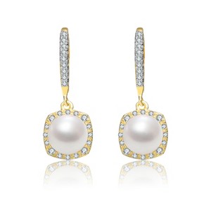 Guili Sterling Silver Leverback Dangle Earrings with White Pearl and Cubic Zirconia Offer a Classic Look with Graceful Sparkle - 1 of 2