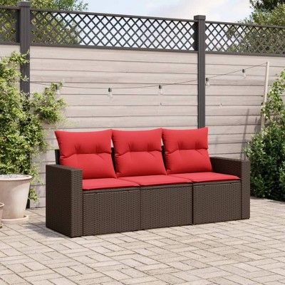 3 Piece Patio Sofa Set with Cushions Poly Rattan vidaXL