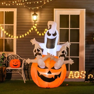 Polyester 6' Halloween Inflatable Outdoor Decoration Jack O' Lantern And Ghost, Inflatable Led Yard Decoration For Garden, Lawn