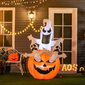 Polyester 6' Halloween Inflatable Outdoor Decoration Jack O' Lantern And Ghost, Inflatable Led Yard Decoration For Garden, Lawn - 1 of 4