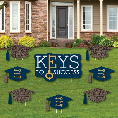 Big Dot of Happiness Grad Keys to Success - Yard Sign & Outdoor Lawn Decorations - Graduation Party Yard Signs - Set of 8