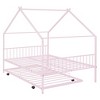 Okak Full-Size Bed Frame with Storage, Full Size Bed Frame Kids, House-Shaped Metal Platform with Twin Size Trundle, Pink - 4 of 4