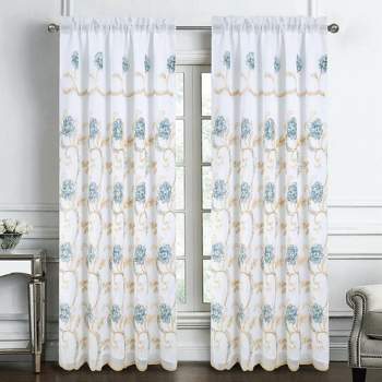 RT Designers Collection Remy Stylish & Premium Embroidered Curtain Panel 54" x 84" Teal
