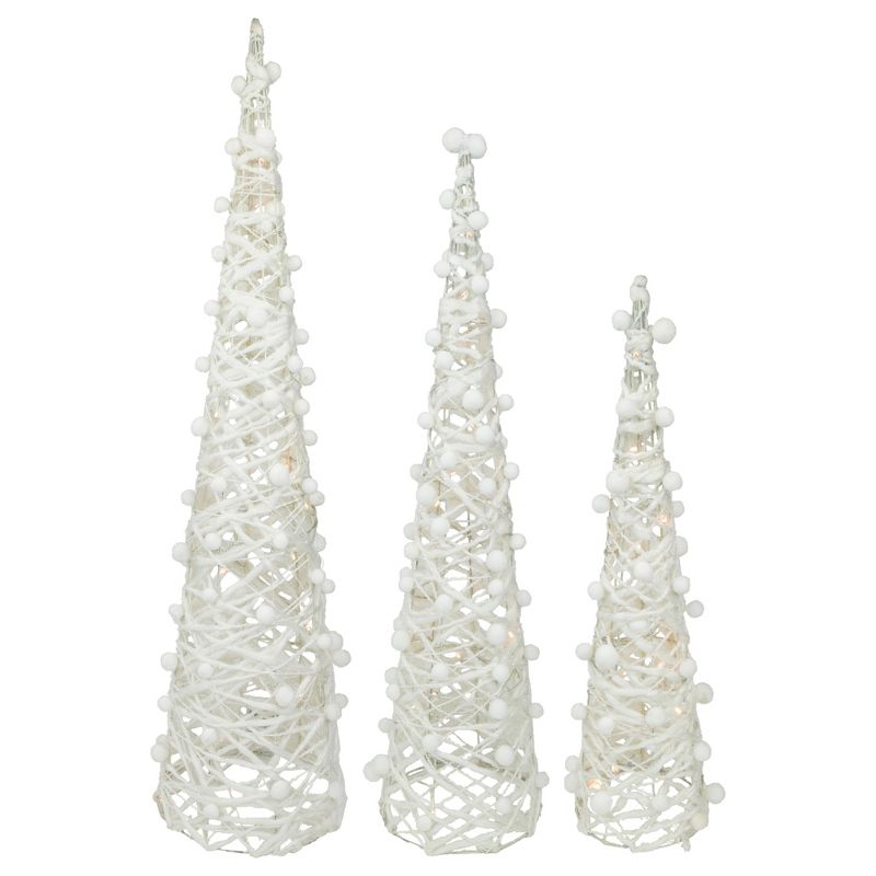 Northlight Set of 3 LED Lighted White Glittered Cone Tree Christmas Decoration 39.25", 1 of 5